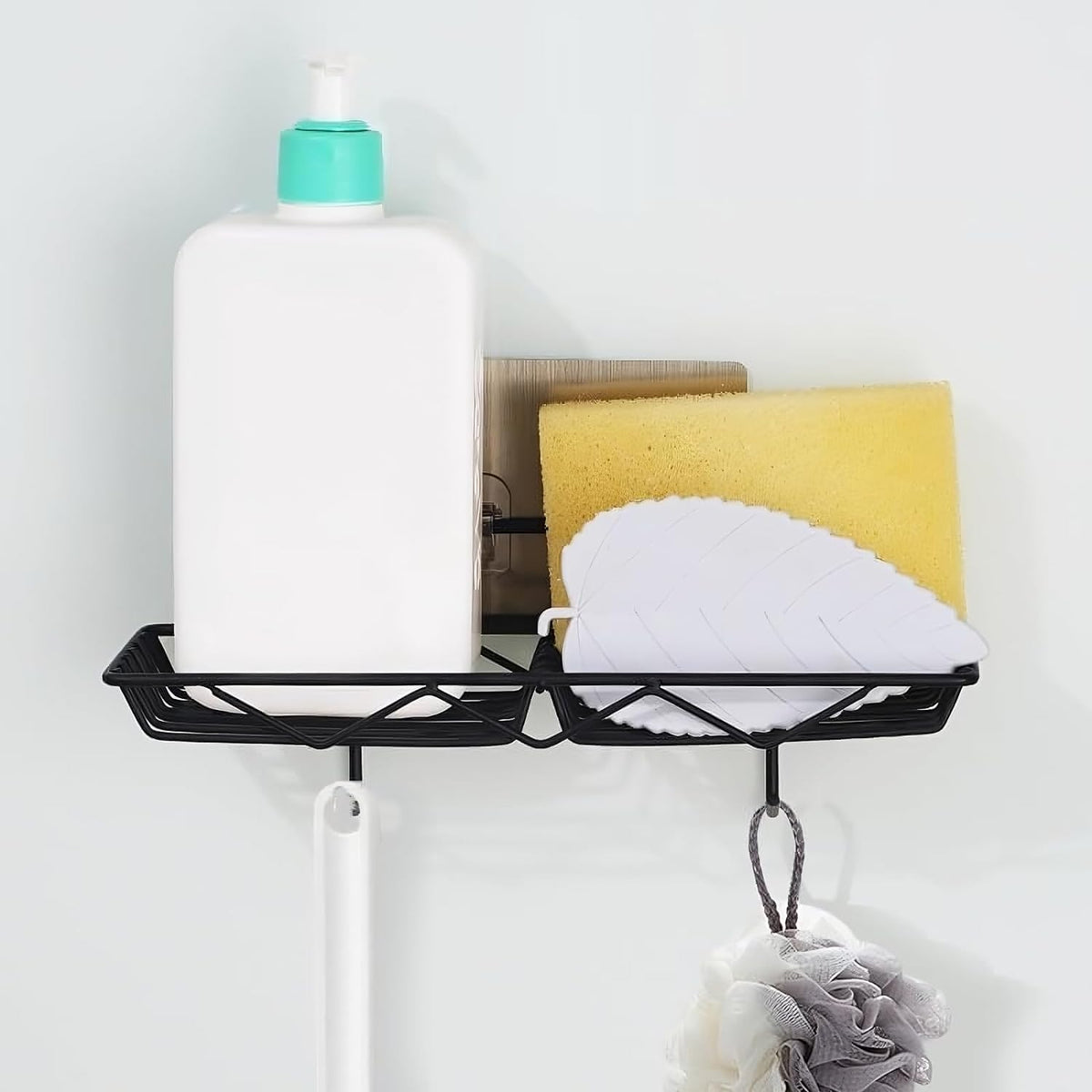 Zurato Wall Mounted Soap Dish Holder with 2 Hook, Iron PunchFree Wall Hanging Bathroom Storage Rack with Double Hook and Self A