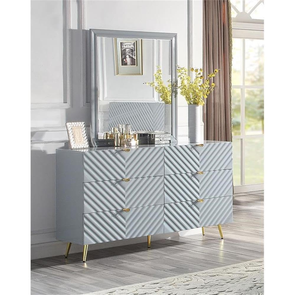 Acme Furniture Finish Dresser with 6 Drawers, Gray High Gloss