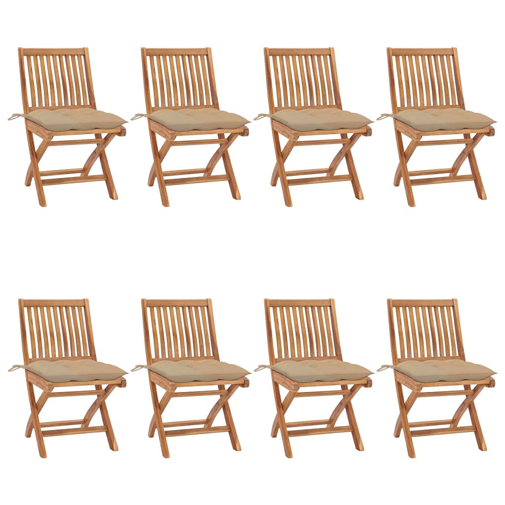 vidaXL 8X Solid Teak Wood Folding Patio Chairs with Cushions - Thumbnail 2