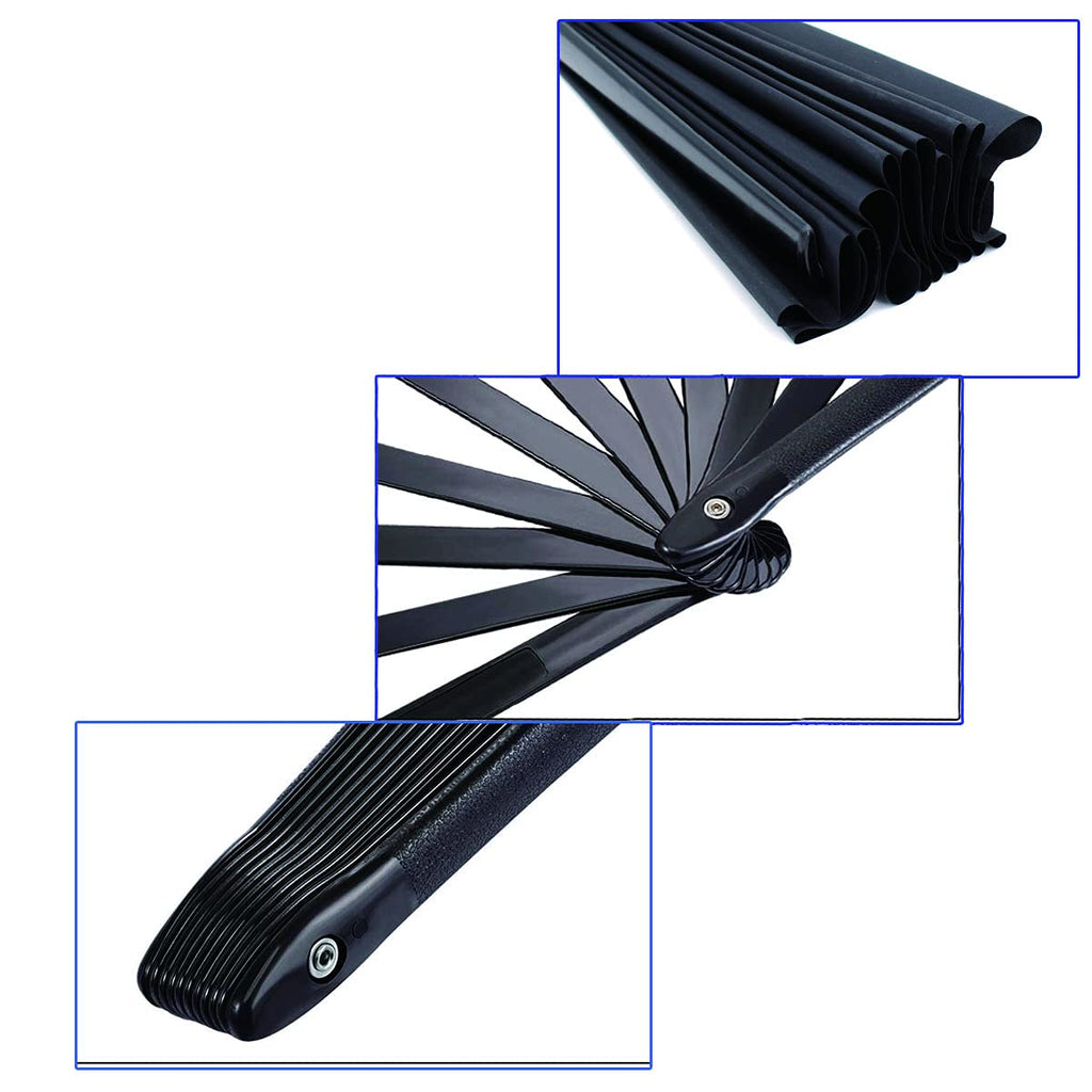 Honshen 2 Pack Large Folding Hand Fan,Black Chinese Kung Fu Tai Chi Fan Nylon-Cloth Fans For Men And Women Performance,Dance,Dec