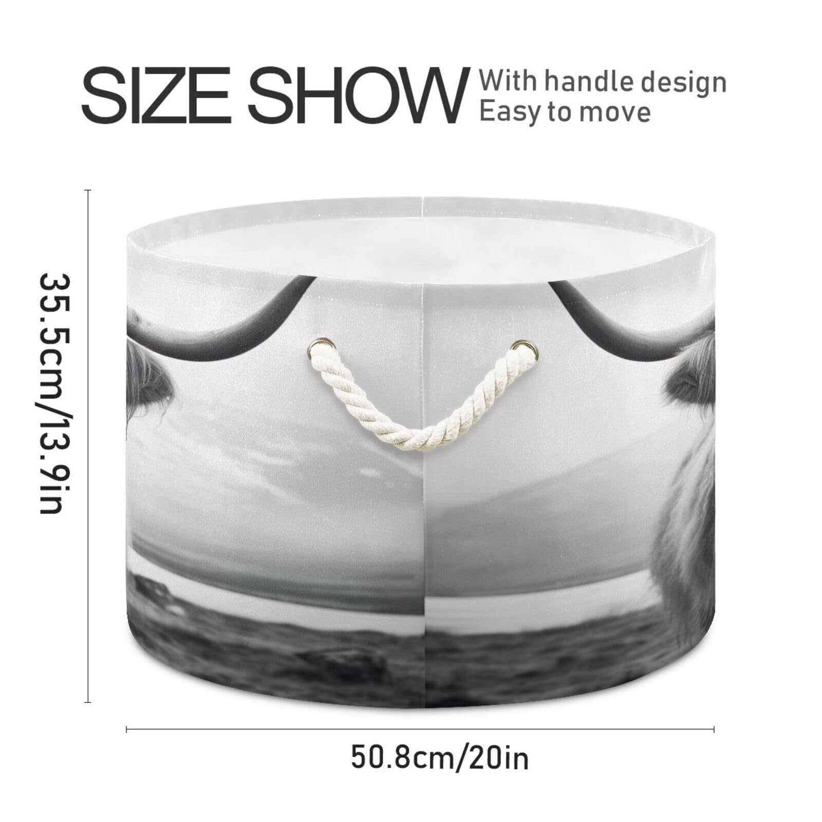 Wellday Cotton Rope Basket Highland Cow Baby Laundry Basket For Blankets Toys Storage Basket