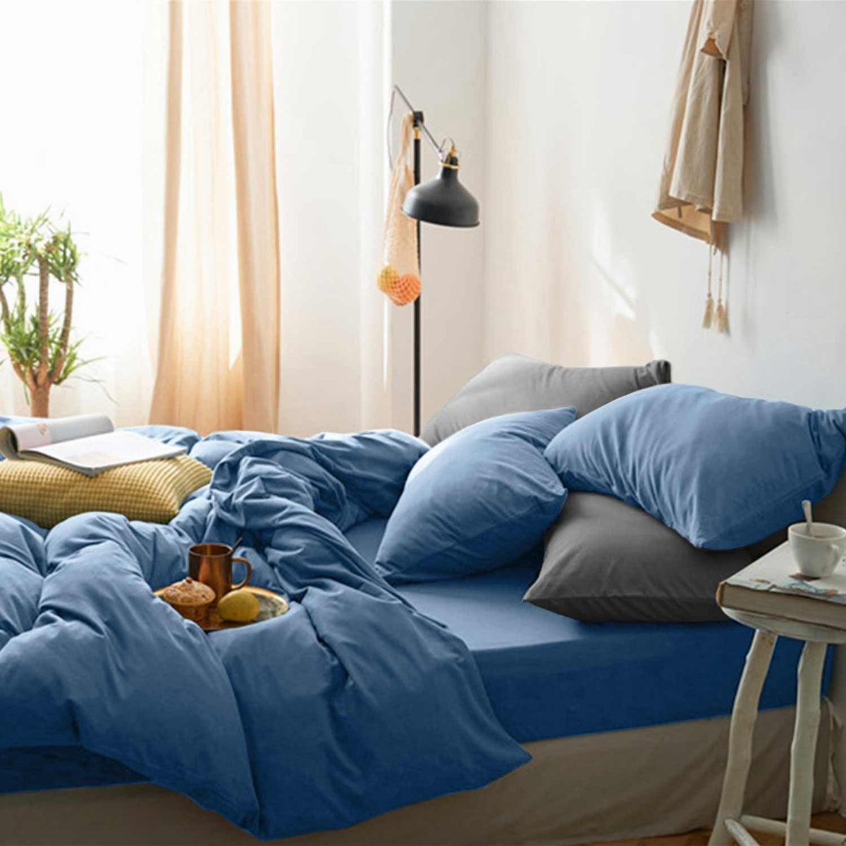 Etdiffe Blue Duvet Cover Queen Size, 3Pc Soft Farmhouse Quilt Cover Set, 1 Lightweight Microfiber Duvet Cover (90X90) And 2 Pill