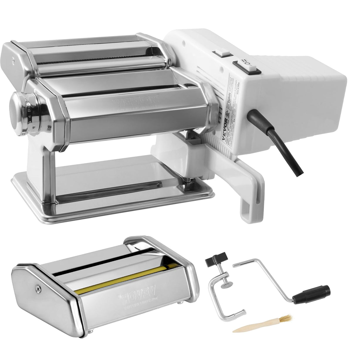 VEVOR Electric Pasta Maker Machine, 9 Adjustable Thickness Settings Noodles Maker, Stainless Steel Noodle Rollers and Cutter, Pa