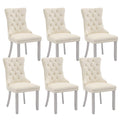 Velvet Dining Chairs Set Of 6, Kitchen & Dining Room Chairs, Upholstered Dining Chairs With Back Ring Pull And Silver Solid Wood