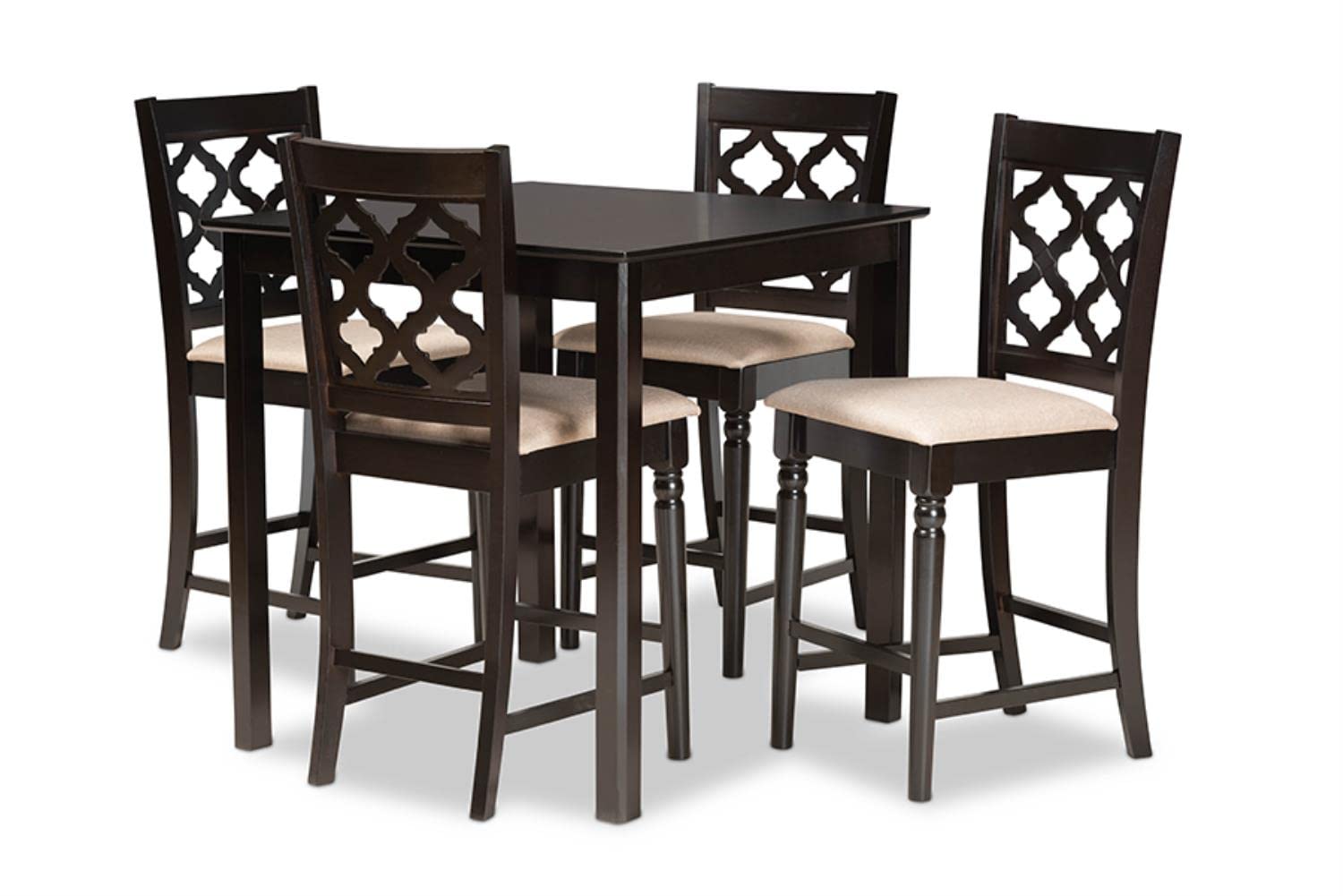 Baxton Studio Ramiro Modern and Contemporary Transitional Sand Fabric Upholstered and Dark Brown Finished Wood 5-Piece Pub Set