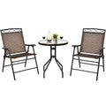 Dortala 3-Piece Outdoor Indoor Bistro Conversation Set, Patio Pub Dining Set With 2 Folding Chairs & Round Tempered Glass Table, Umbrella Cutout, Outdoor Dining Furniture Set For Garden Pool Backyard