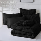 Himeet Bedding Sets Full 7 Pieces Comforter Set Full Pintuck Bed In A Bag Full Bedding Set Pinch Pleat Design Black