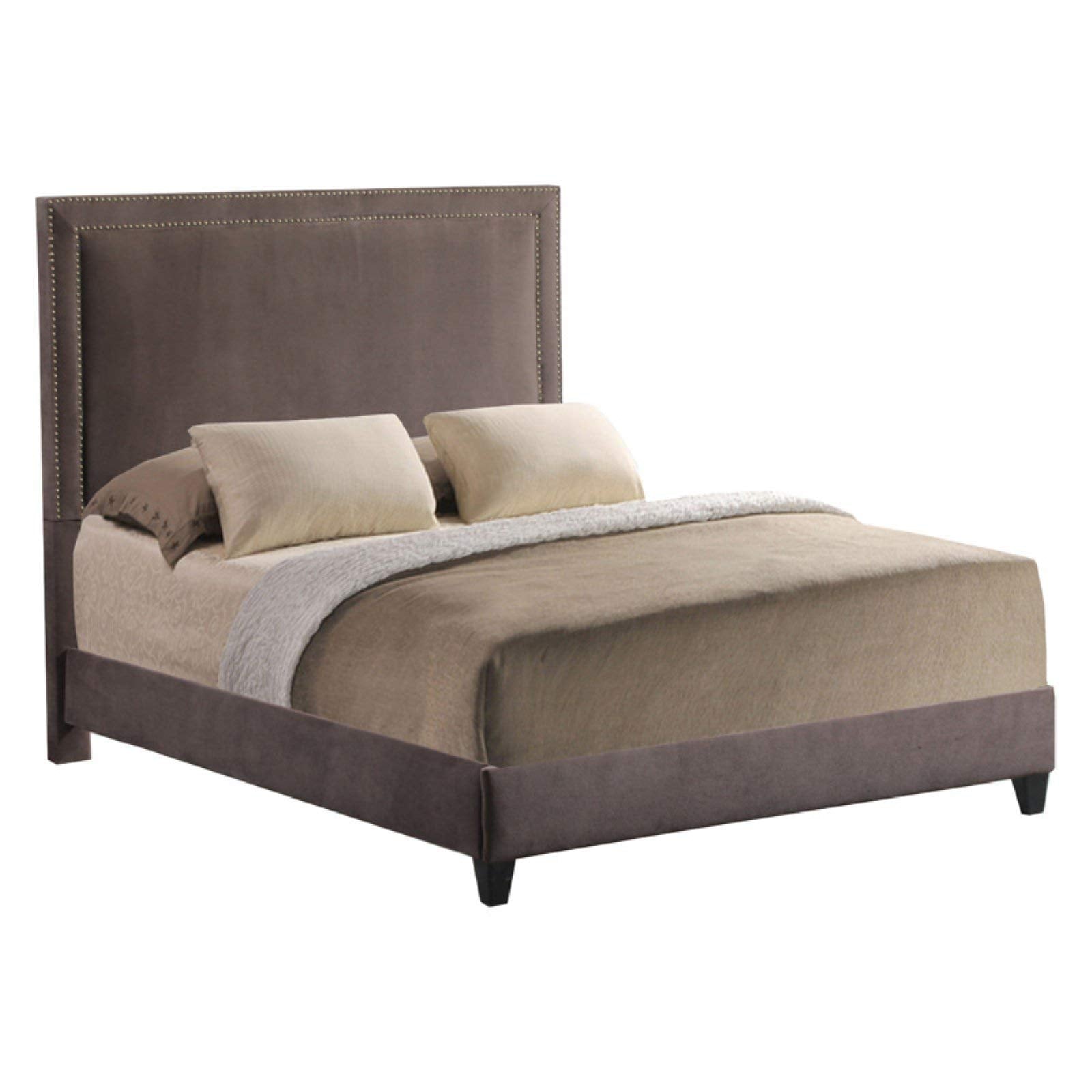 Leffler Home Night Party Chocolate Brookside Upholstered Bed With Nail Heads, Queen, Dark Brown