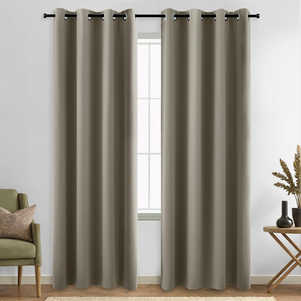 Koufall Taupe 52X96 Inches Long Blackout Curtains For Living Room