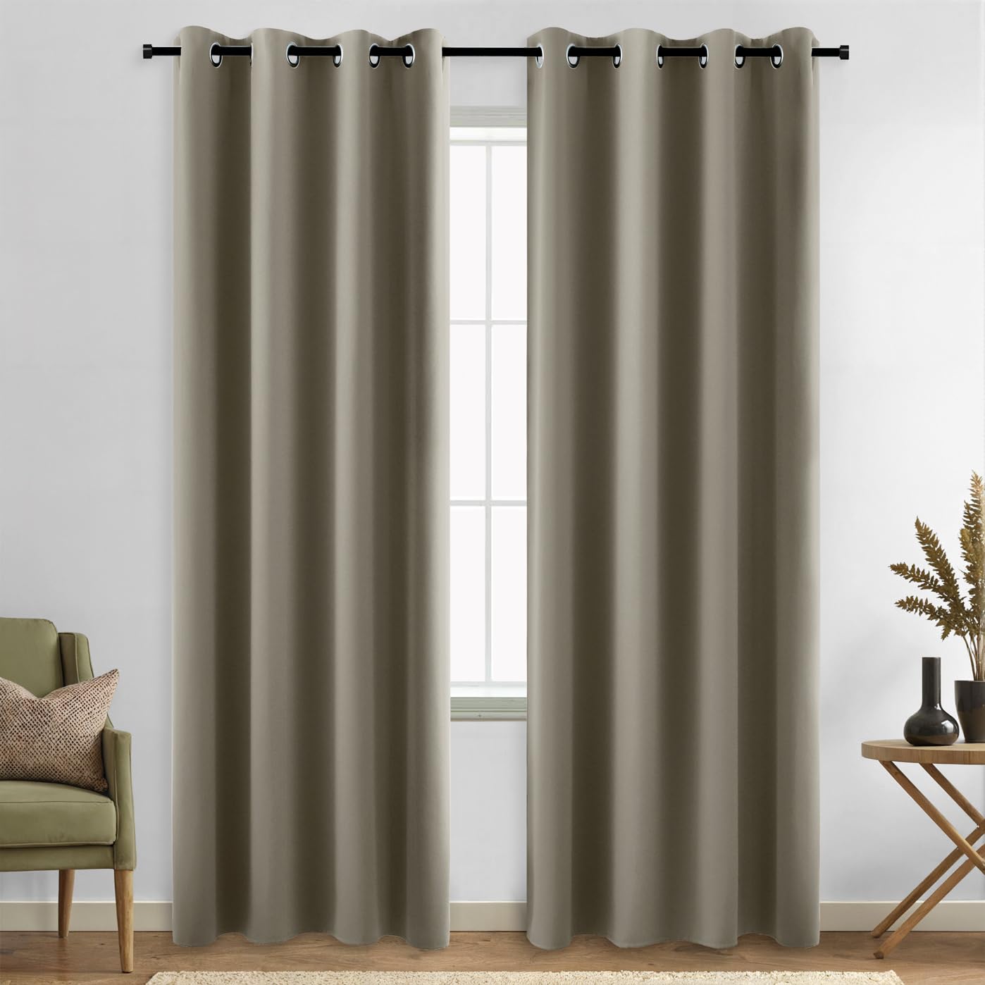 Koufall Taupe 52X96 Inches Long Blackout Curtains For Living Room