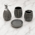 Store2508 Charcoal Grey Geometric Textured Design 4 Piece Ceramic Bathroom Accessories Set with Soap Dispenser, 2 Tumblers & Soa