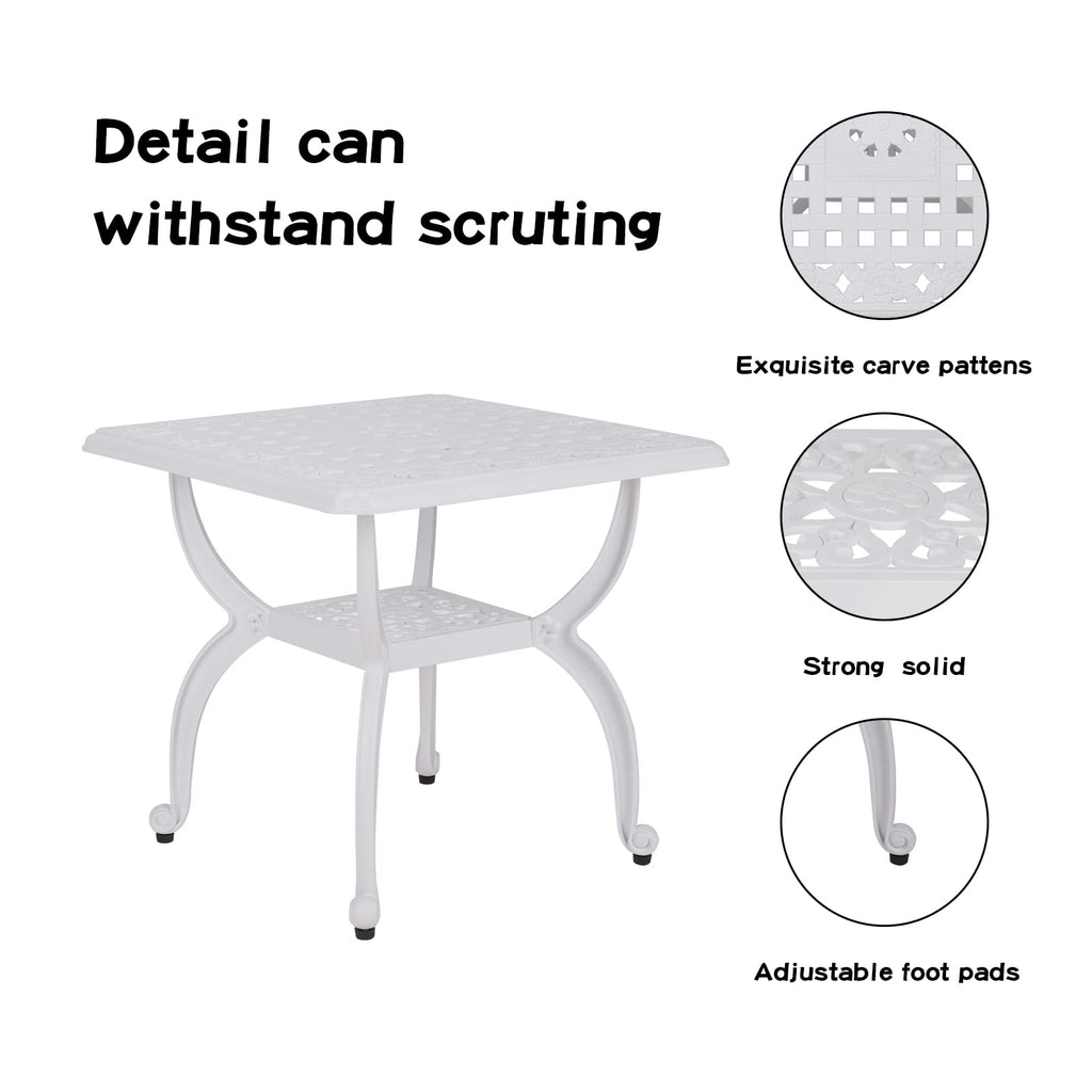 Jardin De Centennial Cast Aluminum Outdoor Side Table,Anti-Rust Outdoor End Table,Patio Coffee Bistro Table For Indoor,Garden,Porch,Balcony(Square White)