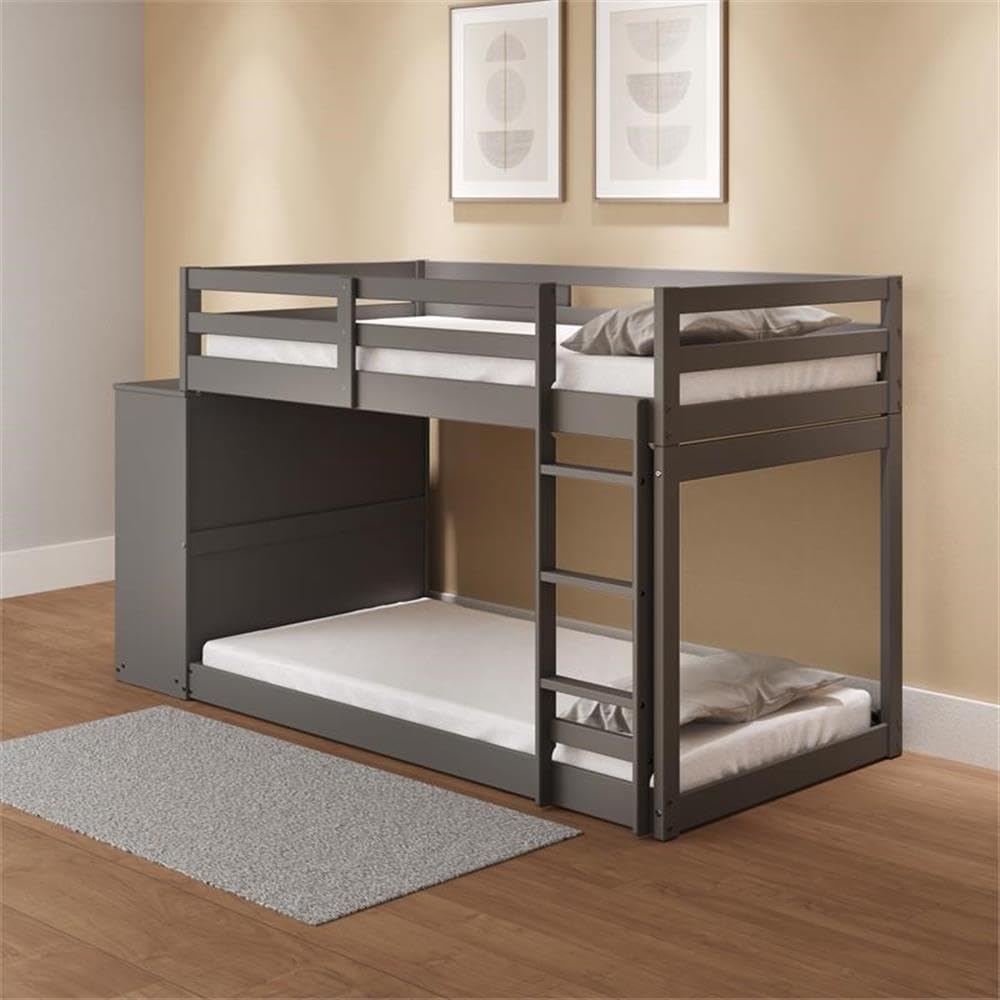 Acme Gaston Twin Over Twin Wooden Bunk Bed with Storage Cabinet in Gray