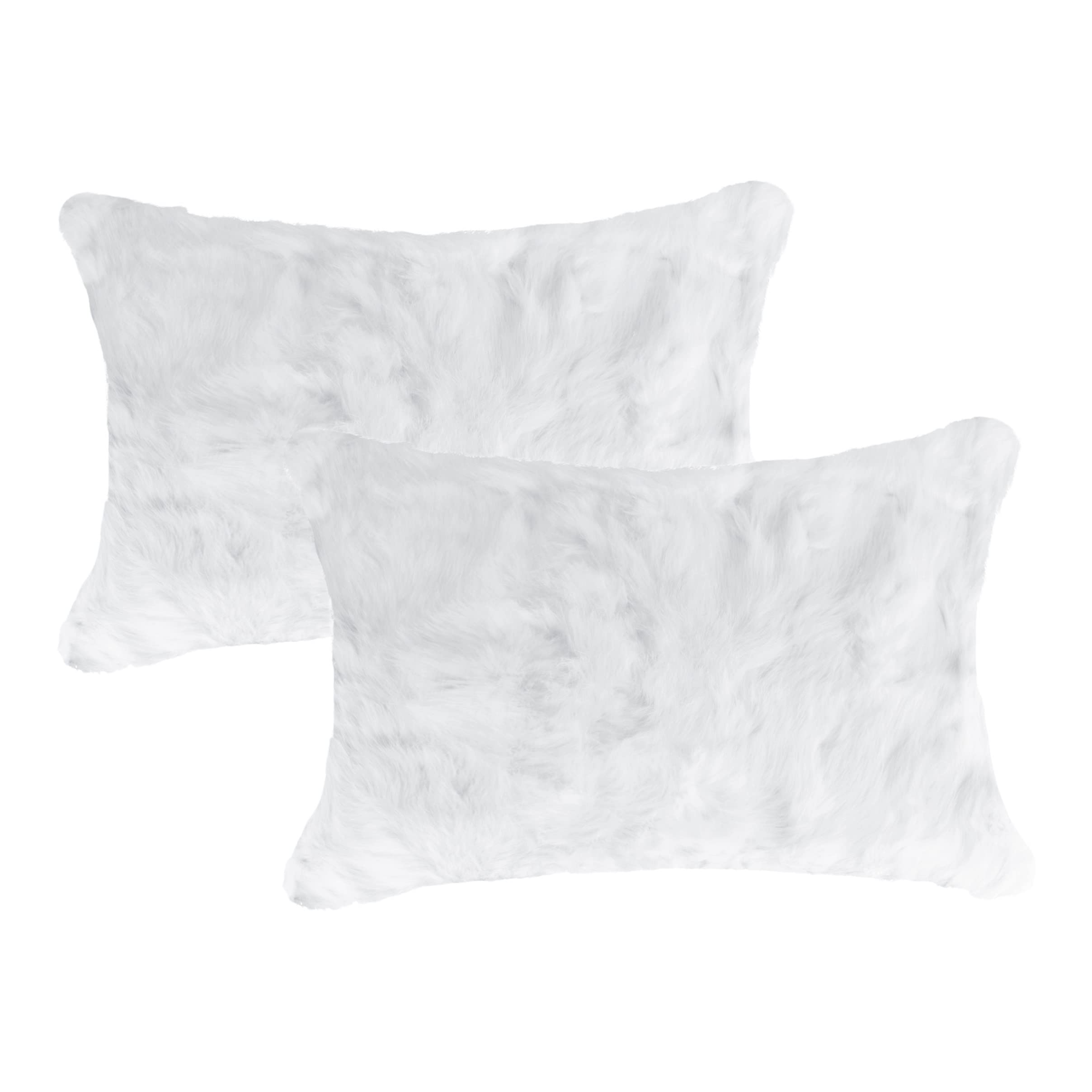 HomeRoots 100% Natural Rabbit Fur and Microsuede Set of Two 12' X 20' White Rabbit Natural Fur Throw Pillows