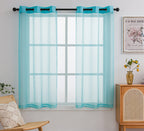 Pi Sheer Curtains 63 Inches Long With Grommet,Lightweight Voile Textured Window Treatment For Kitchen/Dinning Room 2 Panels (W52 X L63, Lake Blue)