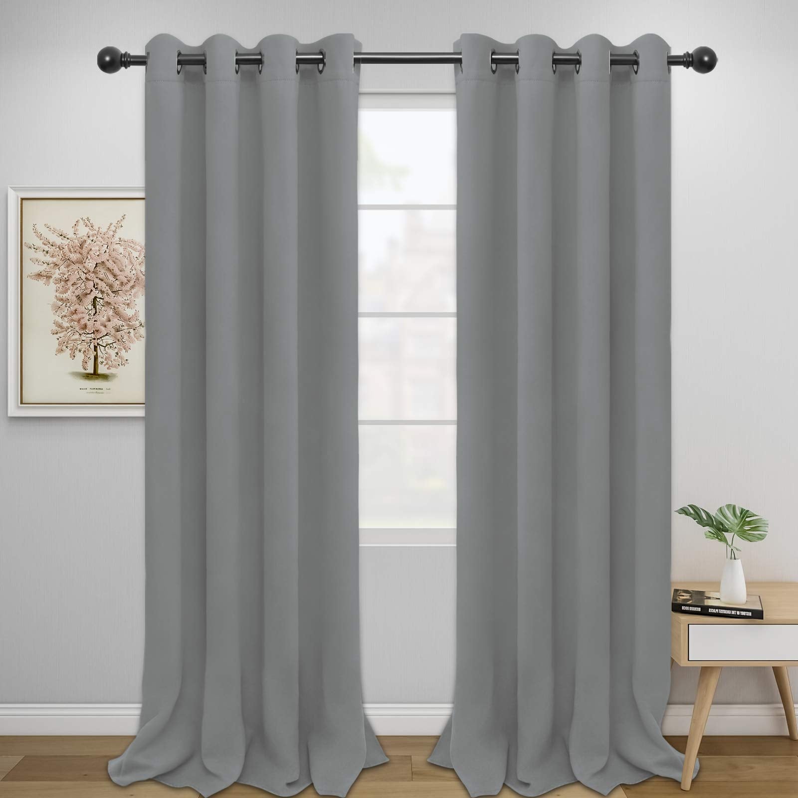 Easy-Going Blackout Curtains For Bedroom, 2 Panels Solid Thermal Insulated Grommet And Noise Reduction Window Drapes, Room Darkening Curtains For Living Room (52X96 In,Light Gray)