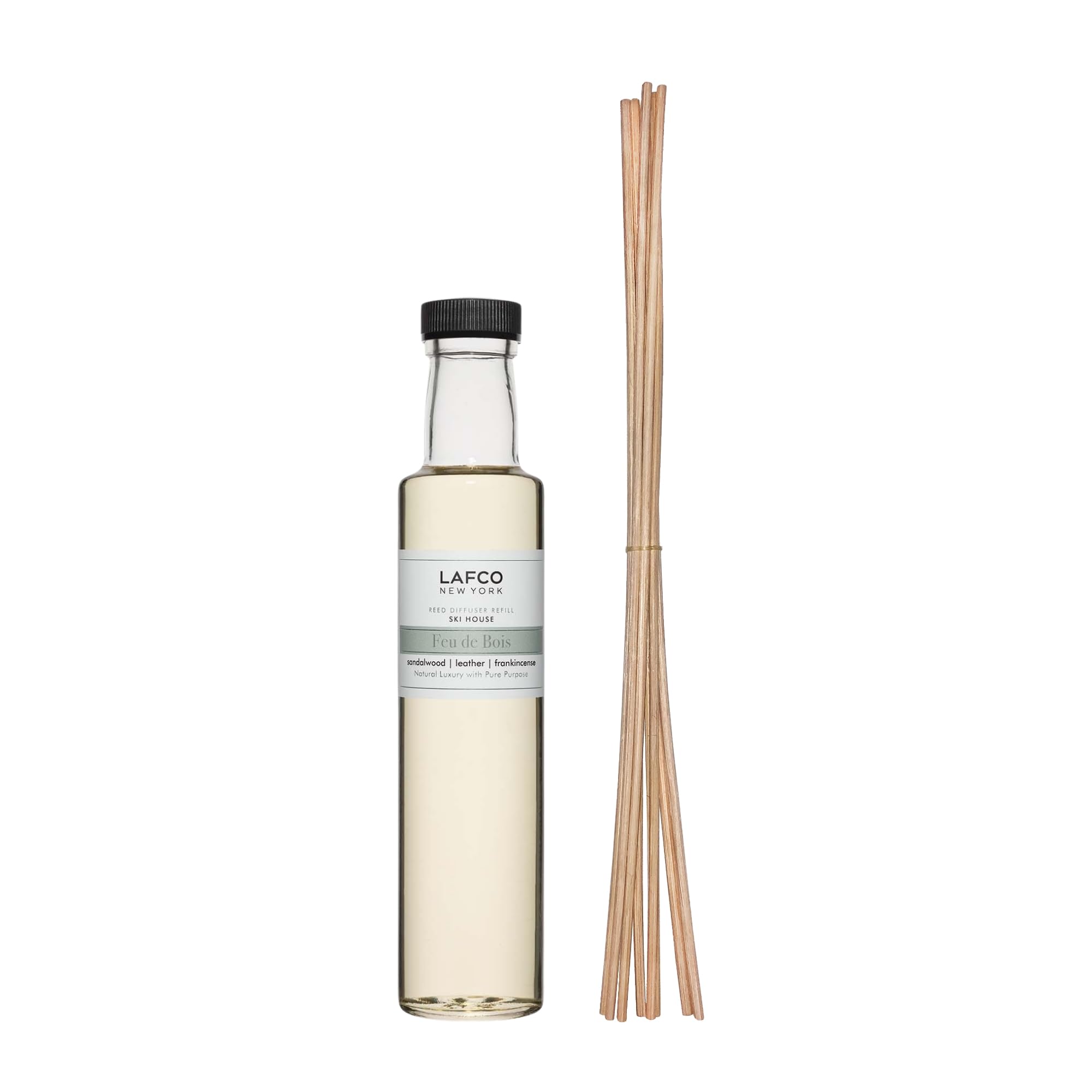 LAFCO New York Reed Diffuser Refill, Feu de Bois - 8.4 oz - Up to 4-Month Fragrance Life - Includes Natural Wood Reeds - Free of