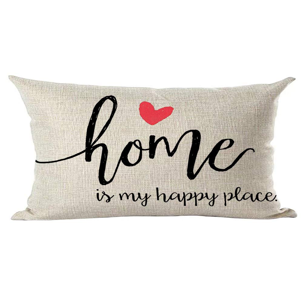 Ramirar Black Word Art Quote Home Is My Happy Place Pink Love Inspirational Decorative Lumbar Throw Pillow Cover Case Home Livin