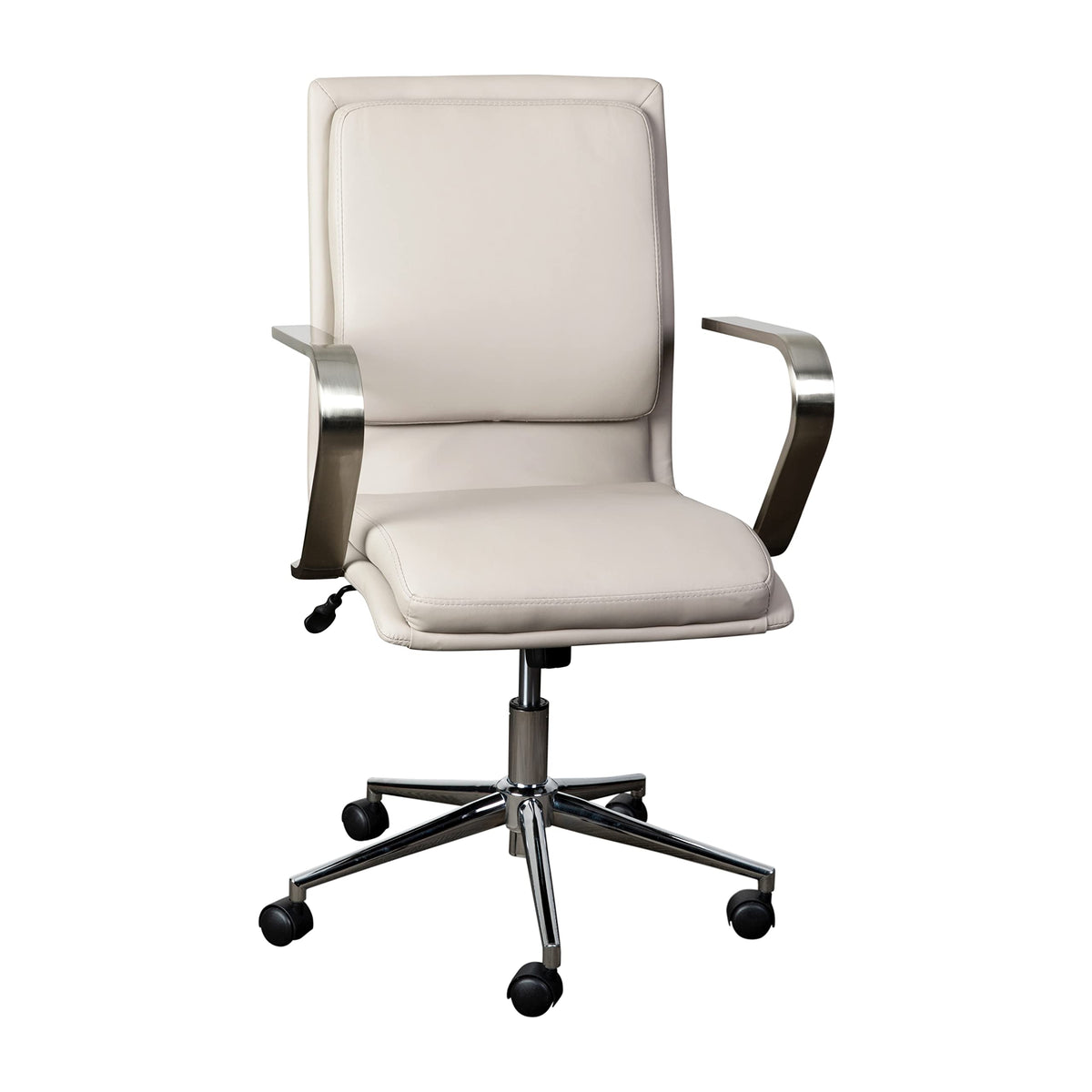 Flash Furniture James Mid-Back Designer Executive Office Chair - Taupe LeatherSoft Upholstery - Brushed Chrome Base and Arms - Height Adjustable 360° Swivel Seat