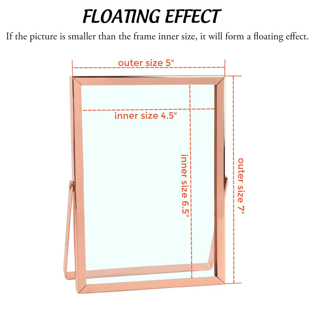Golden State Art, Rose Gold 5X7 Frame For 4X6 Photo - Floating Frame For 4 X 6 Or Smaller Photos - Metal Frame And Real Glass, E