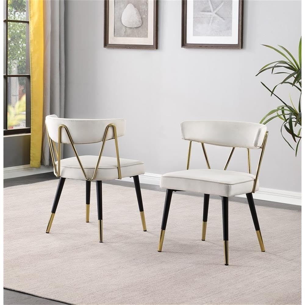 Best Master Furniture Meyer Velvet Side Chair with Gold Accents (Set of 2) Beige/Gold