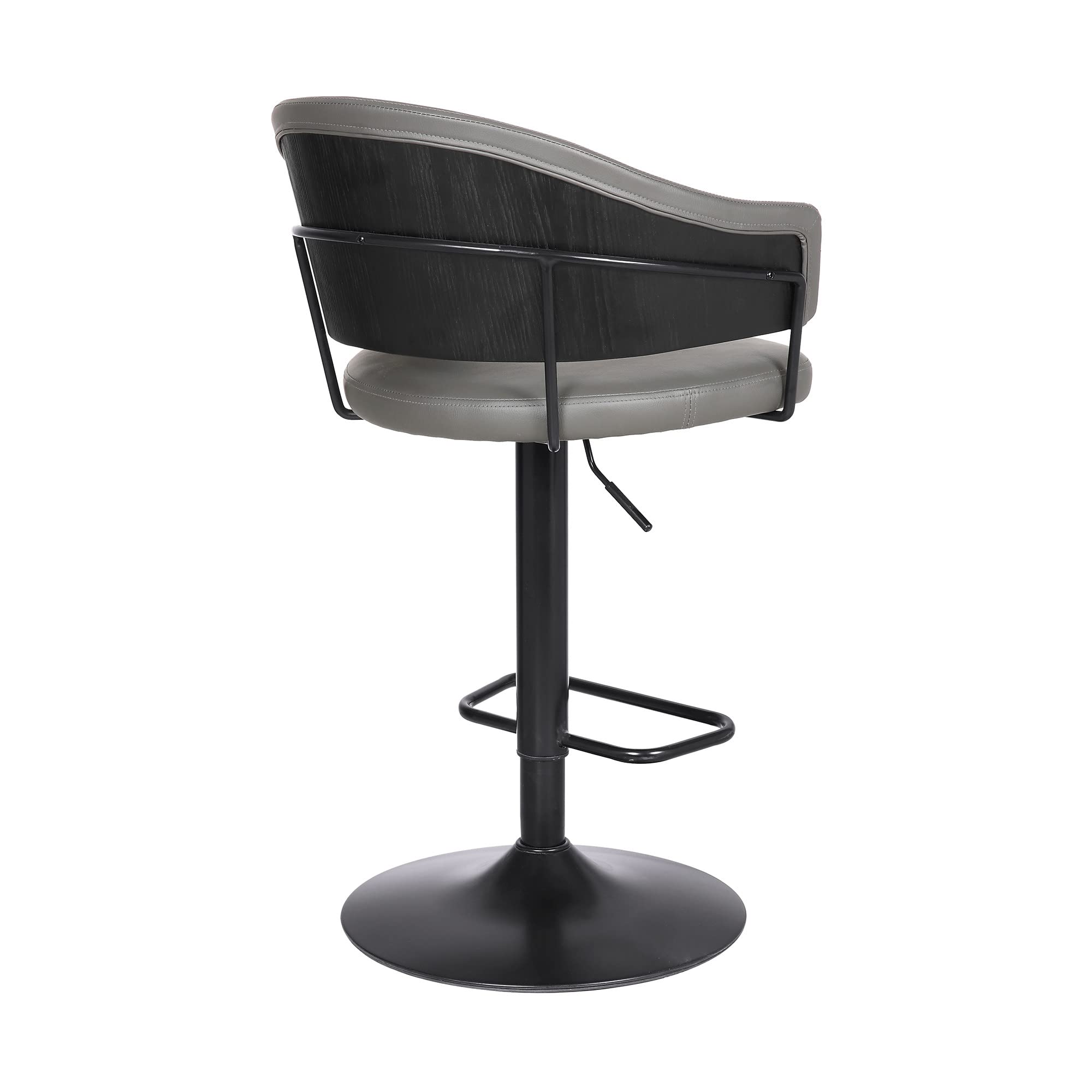HomeRoots Gray Black Steel,Faux Leather,Plywood Adjustable Grey Faux Leather Black Wood and Metal Bar Stool