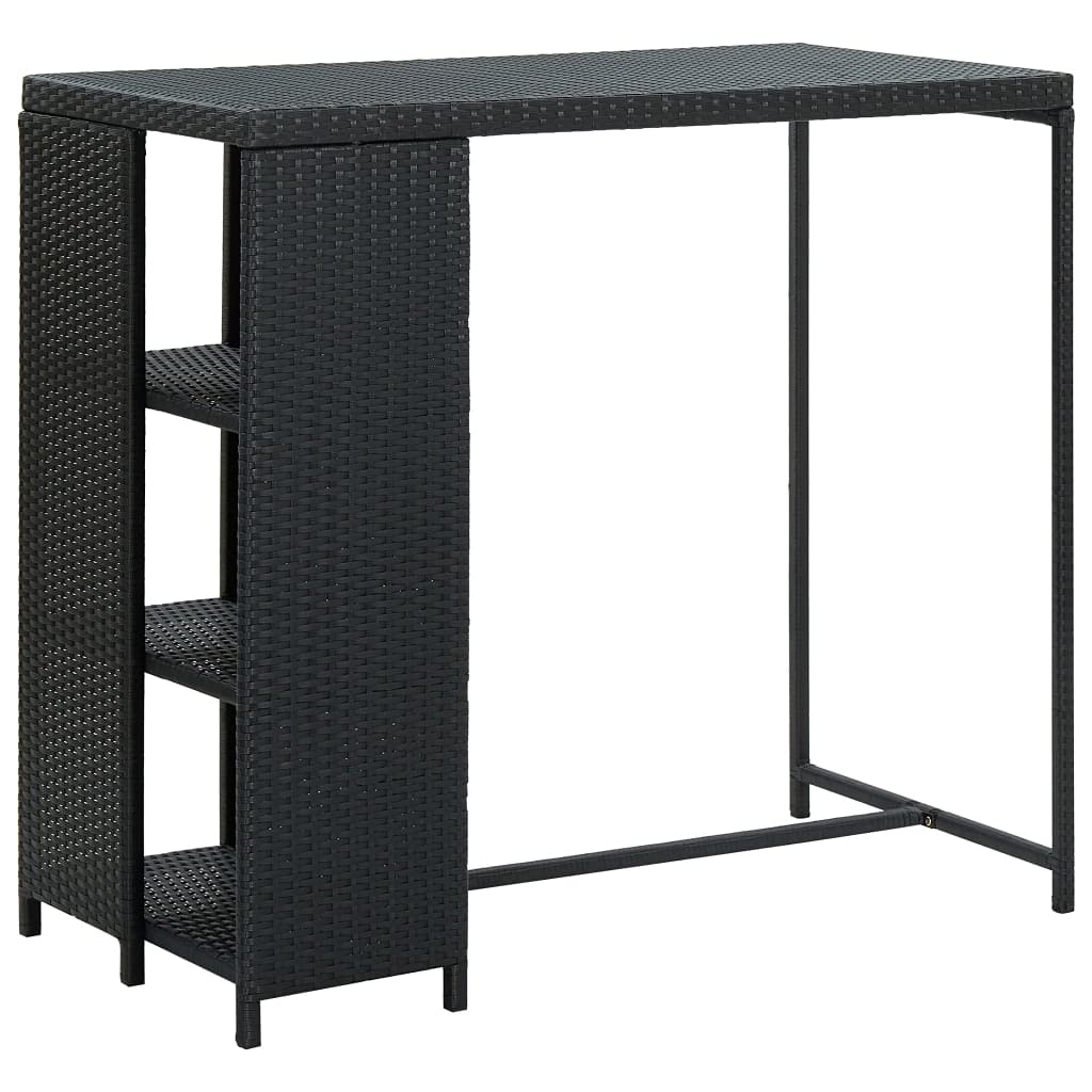 vidaXL Poly Rattan Bar Table with Storage Rack - Durable Steel Frame with PE Rattan Construction - Extra Shelf for Storage - Black