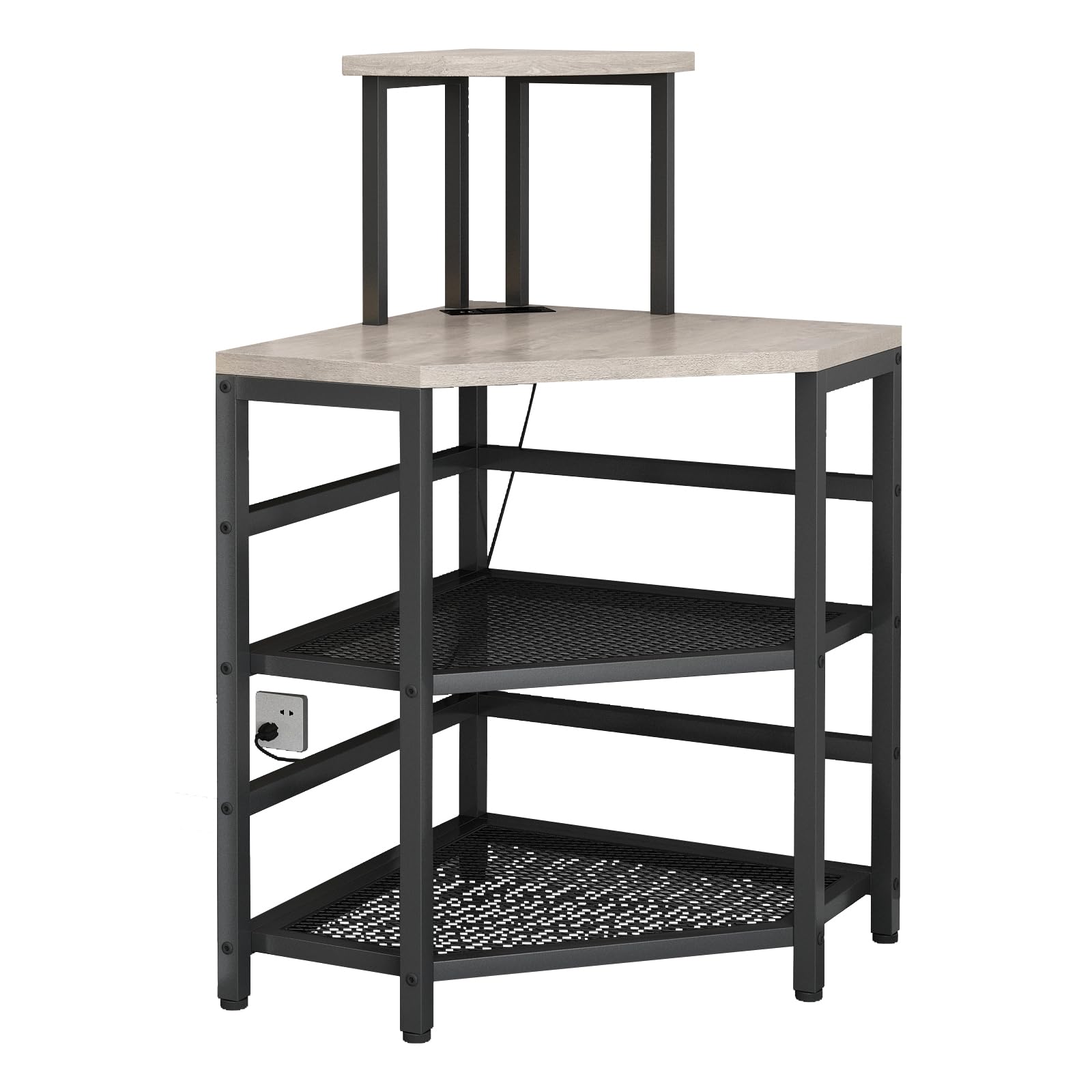 Metyerry Gray Corner Printer Stand Table, With Power Outlet And Usb Charging & Led Lights, For Home Printer Stands, Storage Shel