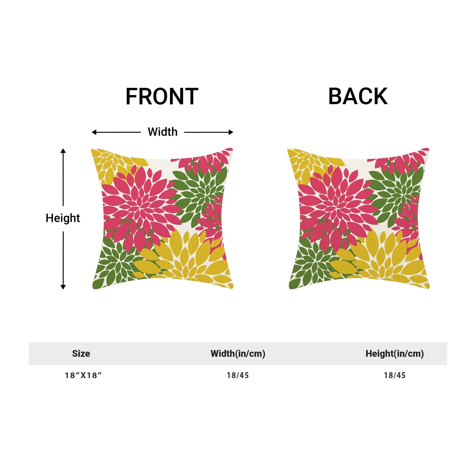 Cxmeifly Hot Pink Summer Outdoor Pillow Covers 18X18 Inch Set Of 2 Yellow Green Dahlia Floral Decor Throw Pillows Modern Geometr