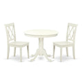 East West Furniture Ancl3-Lwh-W 3 Piece Kitchen Table Set For Small Spaces Contains A Round Dining Room Table With Pedestal And 2 Solid Wood Seat Chairs, 36X36 Inch, Linen White