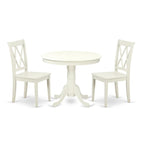 East West Furniture Ancl3-Lwh-W 3 Piece Kitchen Table Set For Small Spaces Contains A Round Dining Room Table With Pedestal And 2 Solid Wood Seat Chairs, 36X36 Inch, Linen White