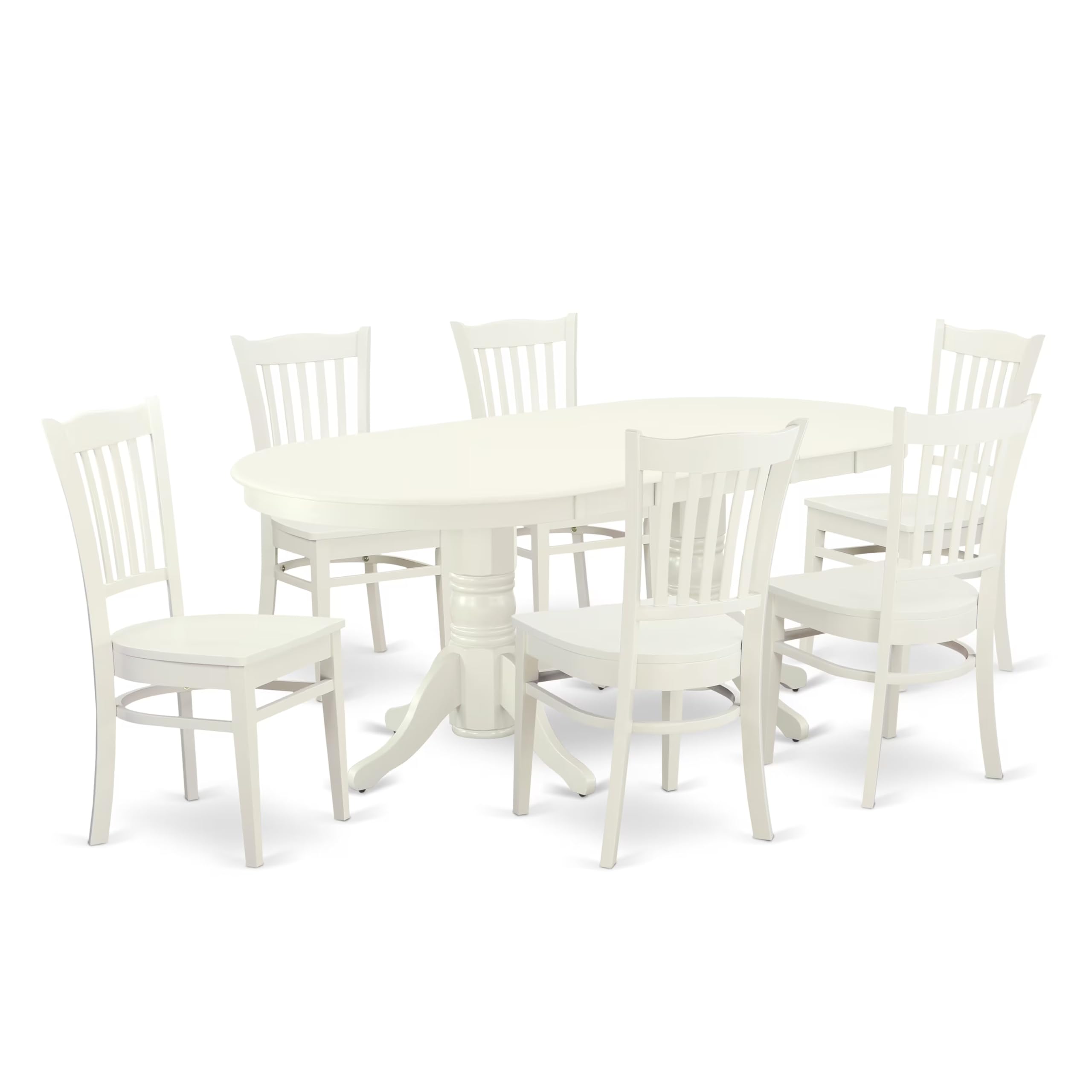 East West Furniture Vagr7-Lwh-W 7 Piece Dining Room Furniture Set Consist Of An Oval Kitchen Table With Butterfly Leaf And 6 Dining Chairs, 40X76 Inch, Linen White