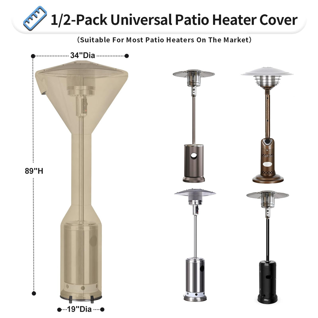 Outdoorlines Waterproof Outdoor Patio Heater Covers With Zipper And Storage Bag, Dust-Proof Uv-Resistant Windproof Propane Heavy Duty Heater Cover For Standing Heater, 1 Pack-95Hx34Dx19B Inch Camel
