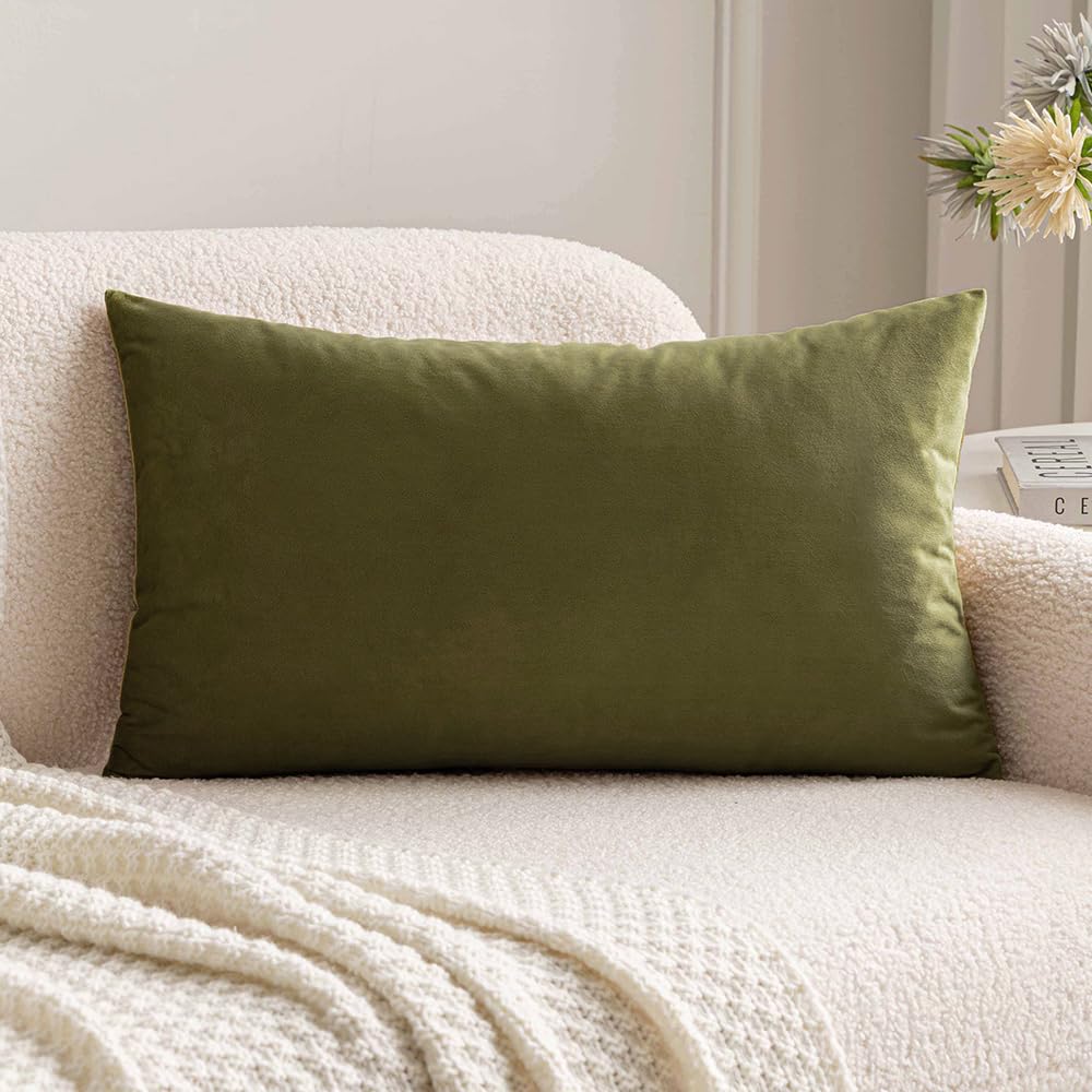 Miulee Olive Green Velvet Throw Pillow Cover 12 X 20 Inch Soft Decorative Pillow Cover Lumbar Cushion Case Home Decor For Couch