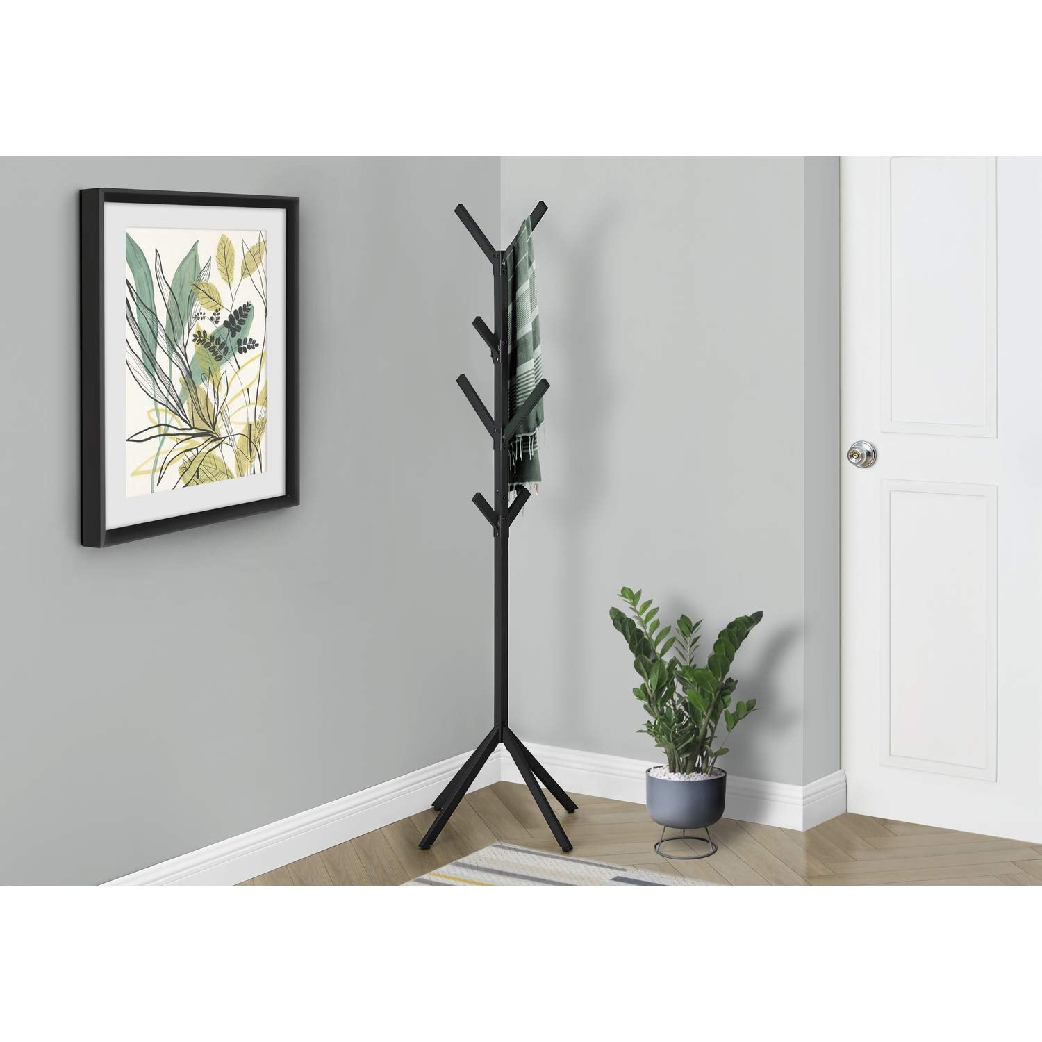 Monarch Specialties I 2057 Coat Rack, Hall Tree, Free Standing, 8 Hooks, Entryway, 70" H, Bedroom, Metal, Black, Contemporary, Modern