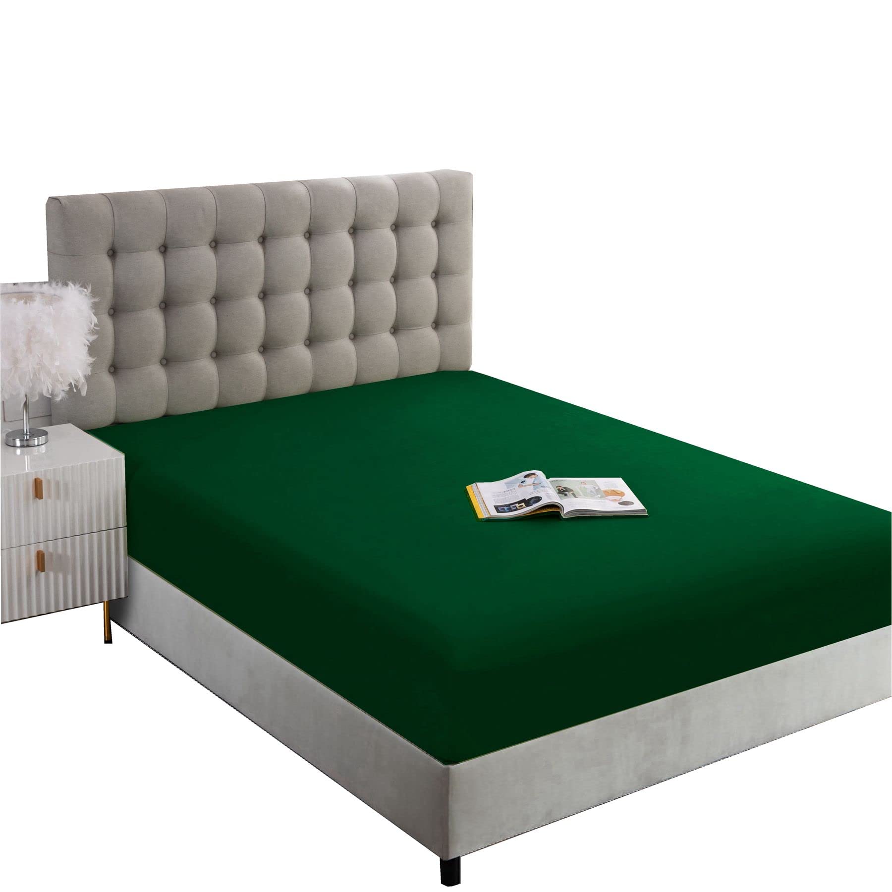 Ghooss Fitted Sheet-Single Fitted Sheet Only-Deep Pocket-Premium 1500 Microfiber - Ultra-Soft Wrinkle Free-1 Pack(Forest Green,Q