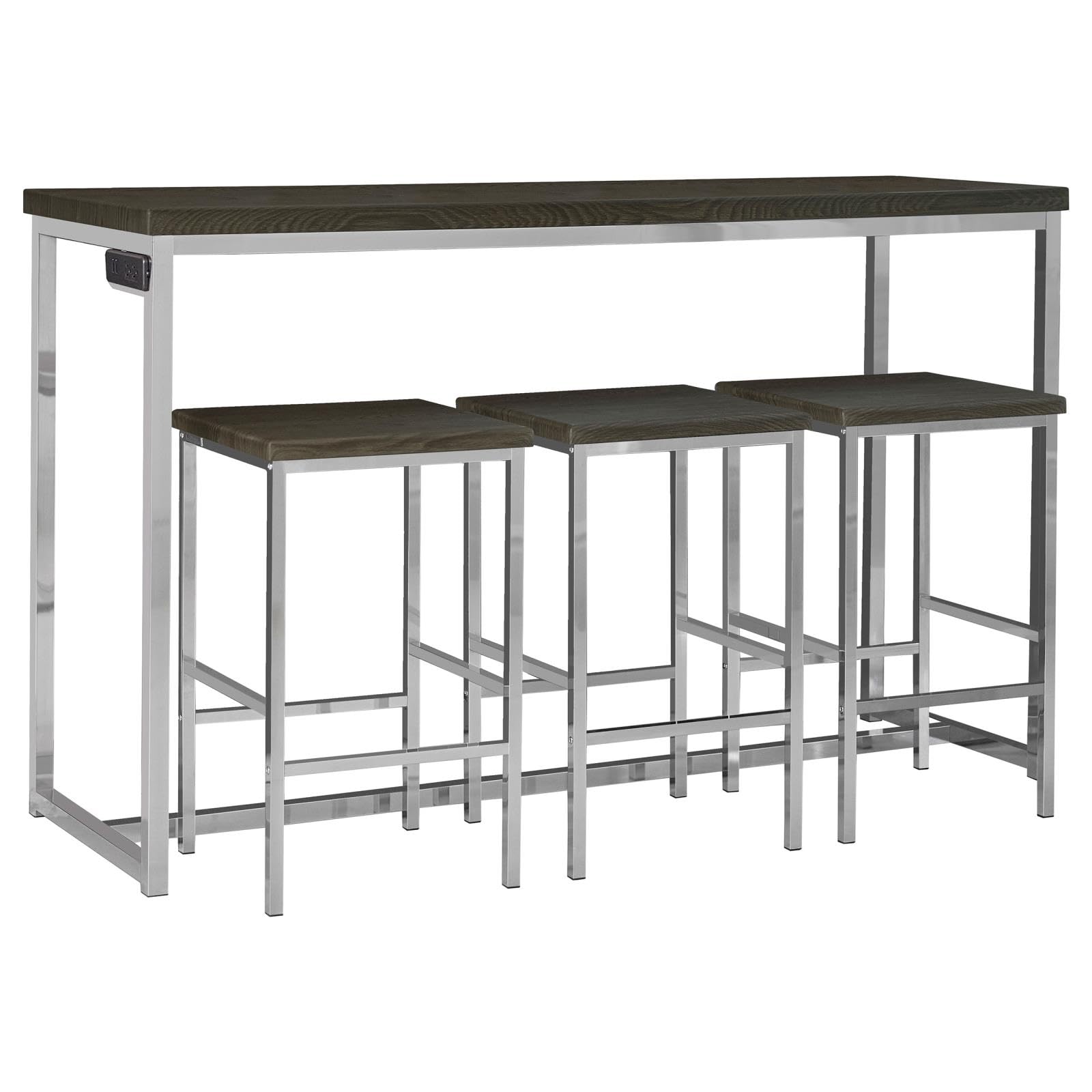 Coaster Home Furnishings Marmot 4-Piece Rectangle Dark Oak and Chrome Counter Height Set, Table (182255)