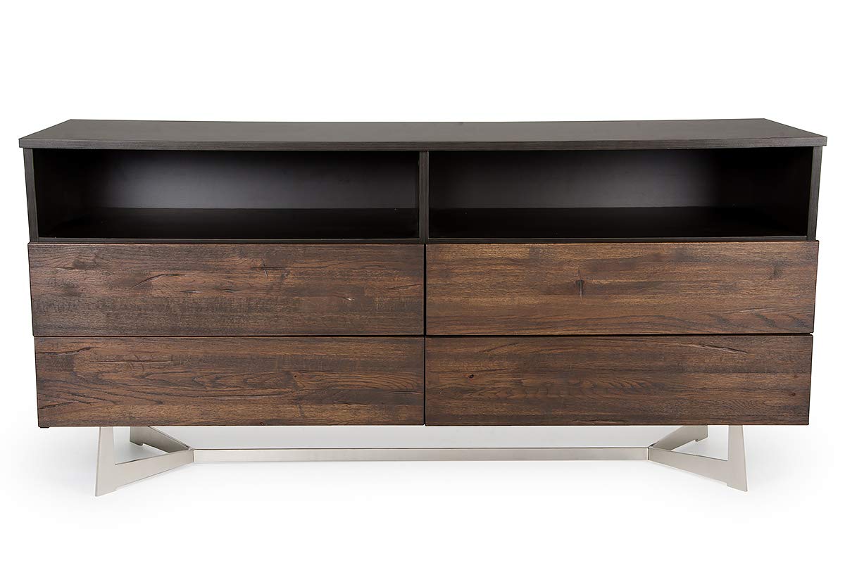 HomeRoots Veneer, Steel, Wood 30' Dark Aged Oak Wood and Metal Dresser