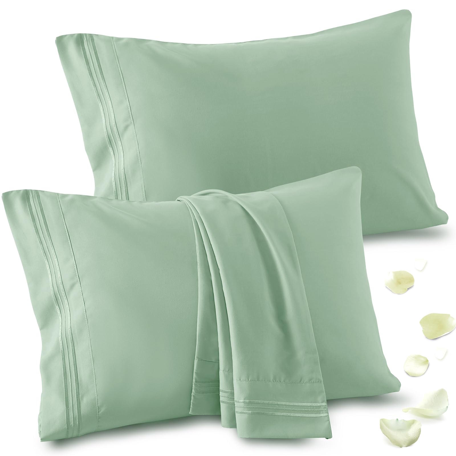Vonty 2 Pack Queen Pillow Cases - 20X30 Inch, 1800 Thread Count Microfiber Pillowcases Queen Size Sage Green Pillow Cases Luxury