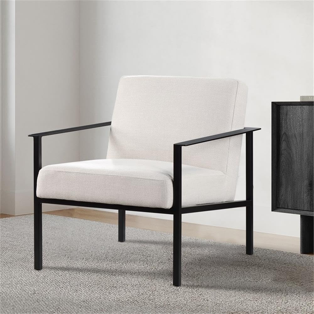 Comfort Pointe Milano Polyester Oatmeal Cream Stationary Black Metal Accent Chair