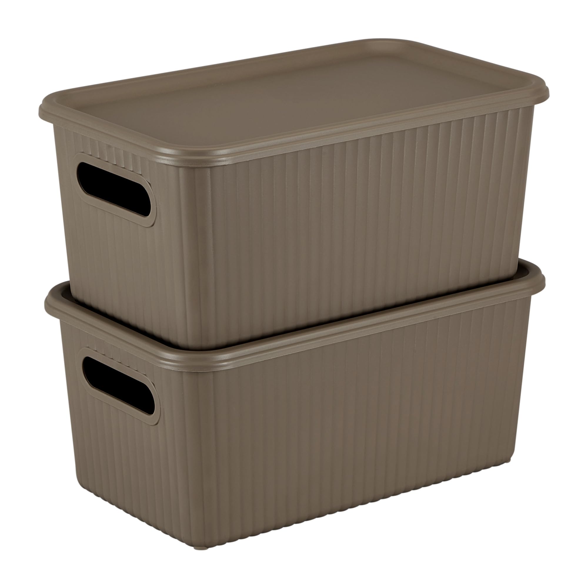 Kolorr Ribbed Baskets Small Pack Of 2 With 2 Standard Lid (NonAirtight LooseFit Cover) Multipurpose Plastic Storage Baskets Fo