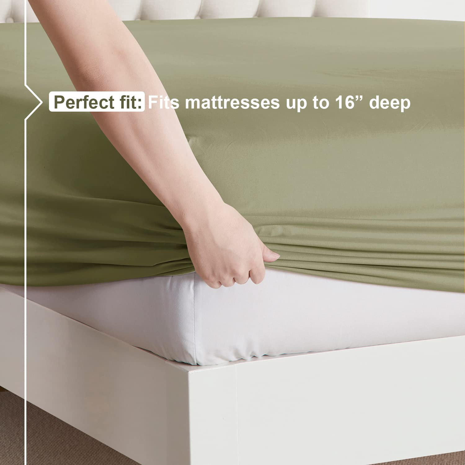Nestl Cal King Sheets Set - 4 Piece California King Sheets, Double Brushed Cal King Sheet Set, Hotel Luxury Bed Sheets California King Size, Sage Green Cal King Bed Sheets