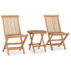vidaXL 3 Piece Folding Patio Dining Set - Solid Teak Wood - Gray Cushions - Outdoor Garden Terrace Furniture - Includes 1 Round Table and 2 Chairs with Comfort Cushions