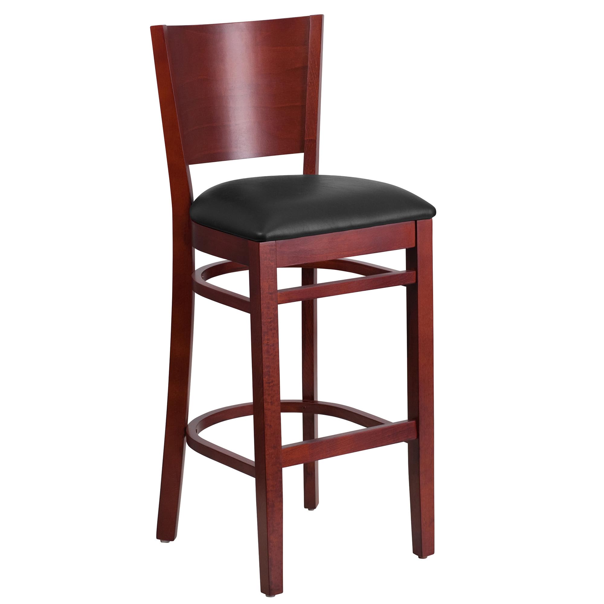 Flash Furniture Lacey Series Solid Back Mahogany Wood Restaurant Barstool - Black Vinyl Seat