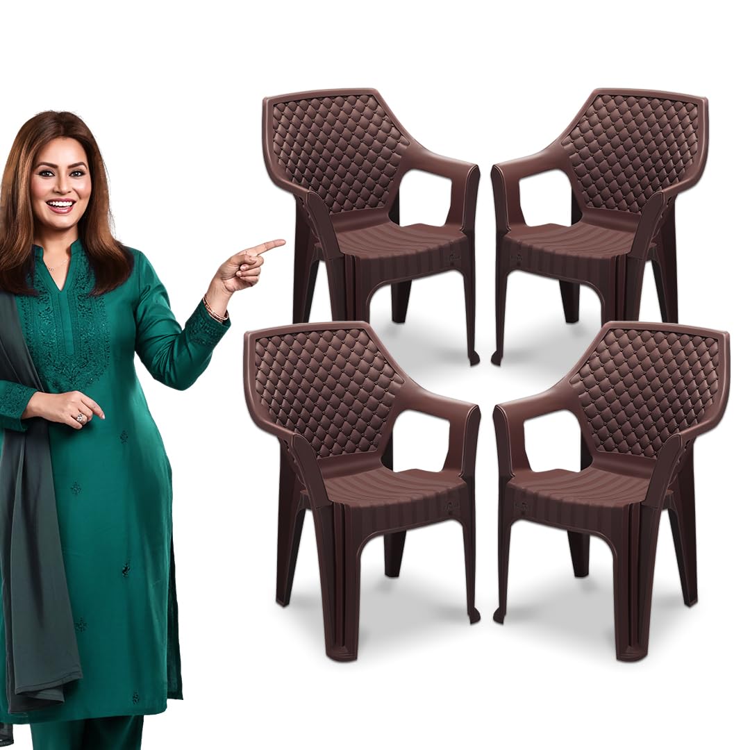 Maharaja Plastic Chair Set, Chair For Living Room, Home, Plastic Chair For Home With Arm Rest/Modern Stylish Design With Glossy 