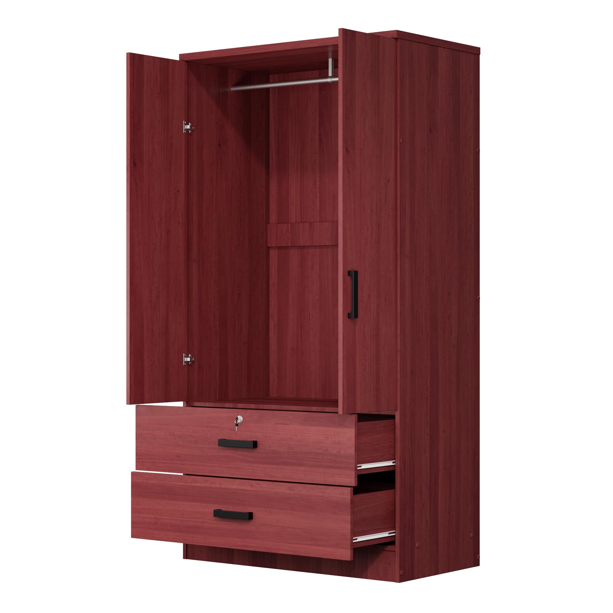 Woodpeckers Furniture And Mattress 2-Door Closet with 2-Drawers (Mahogany)