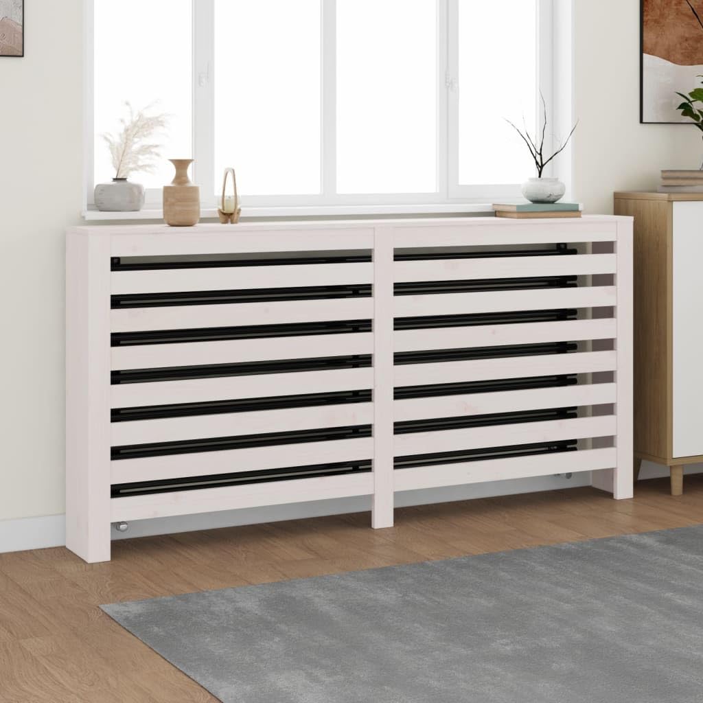 Vidaxl Radiator Cover - White Solid Pine Wood Decorative Shelf With Modern Slat Design, Dimension 66.5&quot;X7.5&quot;X33.1&quot;