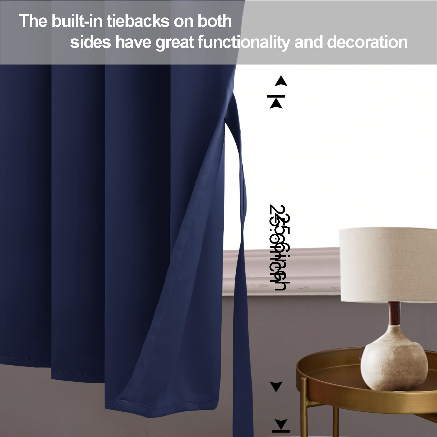Jiuzhen Short Curtains Kitchen Half Window Blackout Curtains With Tiebacks For Baseroom Shadows, Grommet Curtains For Living Room, Set Of 2 Window Curtain Panels, 42 X 30 Inch Length,Navy Blue