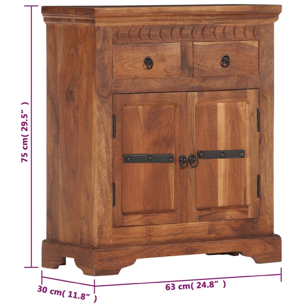 vidaXL Rustic Sideboard - Solid Acacia Wood - Brown - Two Doors and Two Drawers - Farmhouse Style - 24.8"x11.8"x29.5"