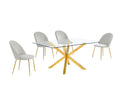 Best Quality Furniture 5Pc Glass Dining Set, 1 Table + 4 Velvet Chairs, Cream Velvet